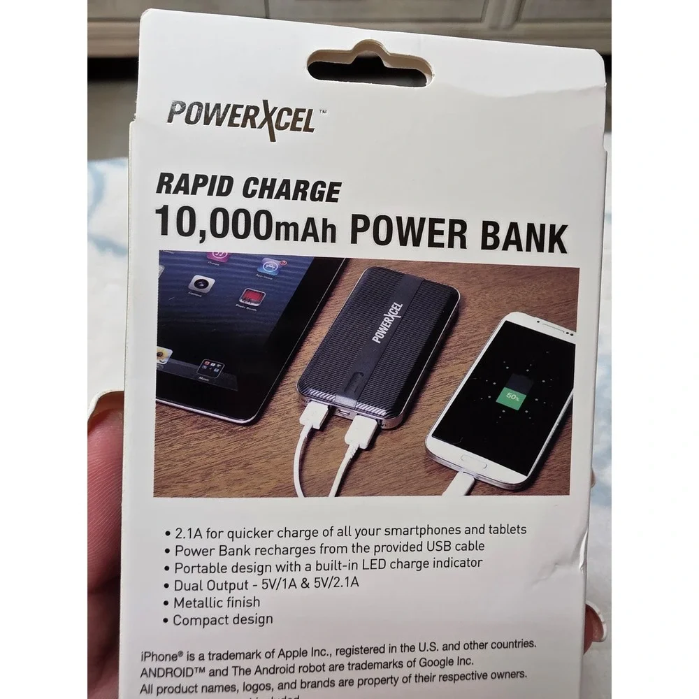 PowerXcel 10000mAh‎ Rapid Charge Power Bank Dual USB Portable Slim Black 15mm